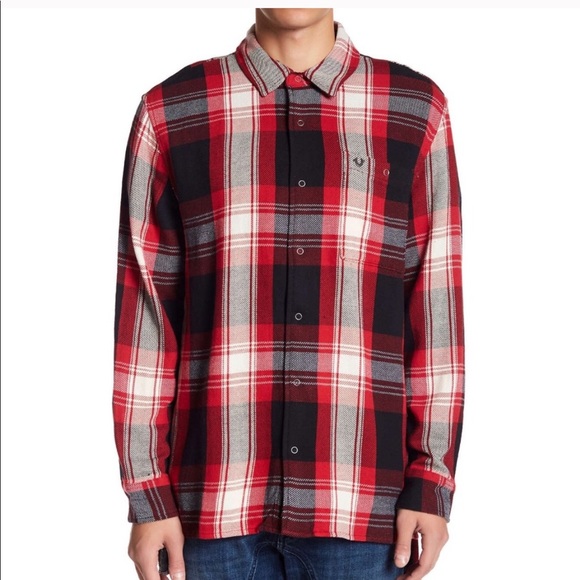 True Religion Red Plaid Flannel Shirt NWT - Picture 10 of 11